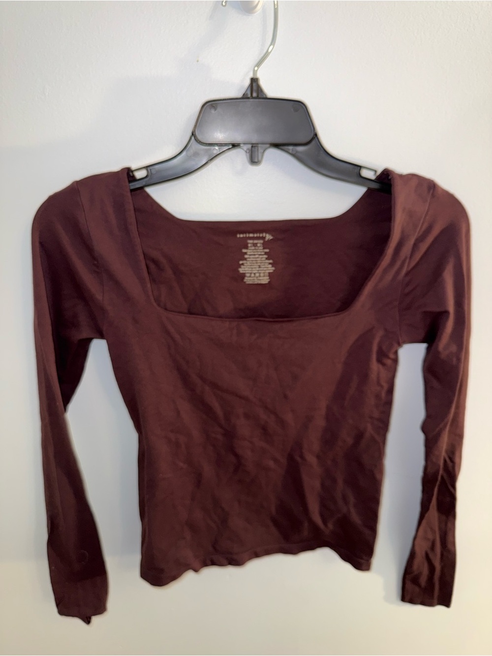 Free People Square Neck Long Sleeve Top in Burgundy